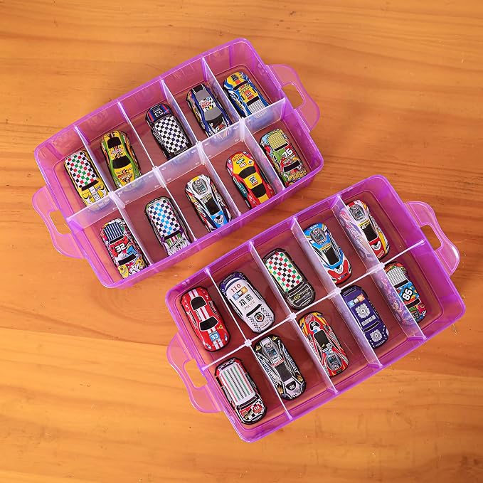 Sooyee 3-Tier Bead Organizer, Stackable Craft Storage Containers with 30 Adjustable Compartments for Washi Tape, Toy, Hair Accessories, Art Supplies, Fishing Tackle, Purple, 10"L x 6.7"W x 7"H