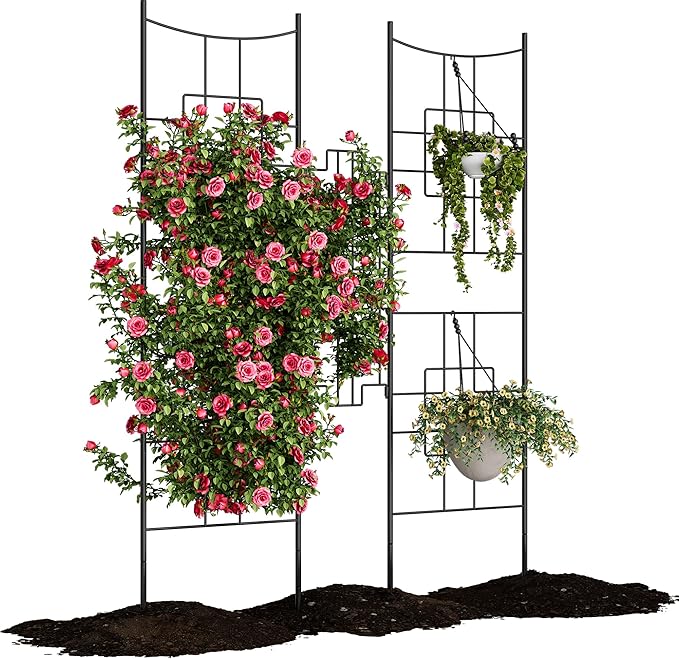 51" X 66" Metal Garden Trellises for Climbing Plants Outdoors, 5.5 FT Black Large Garden Arch Trellises for Roses, Vegetables Vines Flowers Support, Rustproof Privacy Screen Plant Support Frame