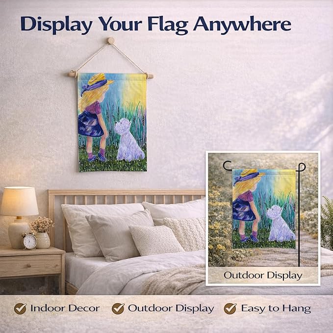 Caroline's Treasures SS8351GF Little Girl with Westie Garden Flag Mailbox Flag Decorative Yard Flag Banner Outside Patio Artwork Yard Flower Beds, Garden Size, Multicolor