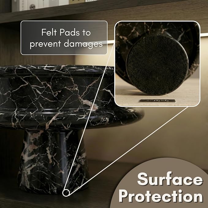 Marble Fruit Bowl for Kitchen Counter, 10" Handcrafted Natural Stone Decorative Bowl, Catch-All Key Dish, Dining Table Centerpiece, Pedestal Bowl, & Housewarming Gift (Black Marble)