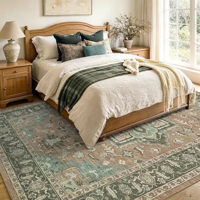 6x9 Ft Large Area Rugs for Living Room, Soft Non-Slip Machine Washable Rug, Vintage Stain Resistant Carpets for Bedroom Nursery Dining Room Home Decor (Brown)
