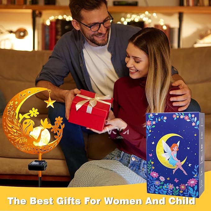 Solar Garden Lights Waterproof, Gift for Women Mom Grandma Wife Daughter, Fairy Pathway Stake Light, Glass Globe with Moon Fairy Decor, Outdoor Decor Light for Walkway Yard Lawn Patio Courtyard Garden