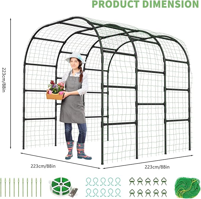DoCred Garden Arch Trellis, 88in H x 88in L Large Garden Arch Arbor Trellis for Climbing Plants Outdoor Plant Support for Cucumber Grape Vine,Tall Metal Gardens Archway for Lawn Party Ceremony