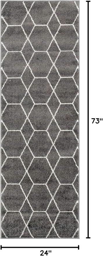 Unique Loom Trellis Frieze Collection Area Rug - Geometric (2' x 6' 1" Runner Dark Gray/Ivory)