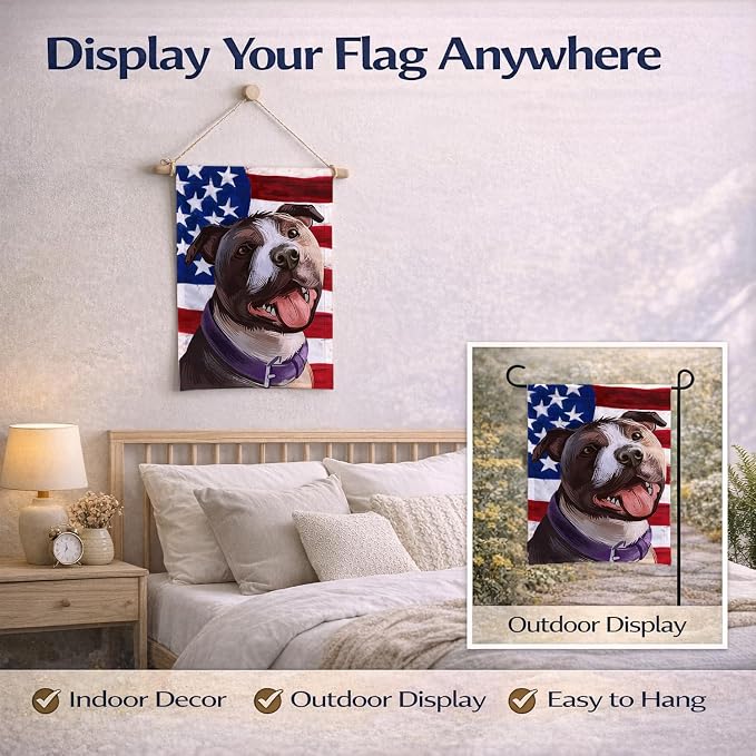 Caroline's Treasures CK6467GF Bull Terrier Dog American Flag Garden Flag Mailbox Flag Decorative Yard Flag Banner Outside Patio Artwork Yard Flower Beds, Garden Size, Multicolor