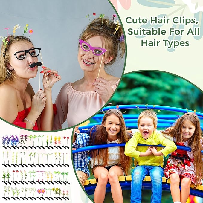 Tigeen 100 Pcs Rave Sprouts Bean Sprout Funny Hair Clips Mixed Style Plant Hairpins Hair Accessories for Home Party Irish(Mixed Style)