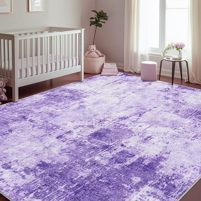 RELEANY Washable 5'x7' Abstract Area Rug for Living Room Purple | Carpet for Bedroom, Kitchen, Office, Hallway and Entryway, Printed Pattern, Non‑Slip, Soft, Stain‑Resistant, Easy to Clean