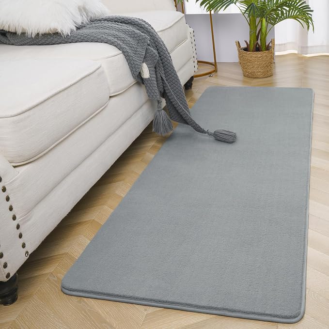 Amearea Modern Soft Hallway Runner Rug, 2x6 Feet Grey Washable Runner Rugs | Fluffy Bedroom Bedside Rugs, Indoor Non Slip Memory Foam Rug Carpet for Hallway Entrance Kitchen Living Room Decor