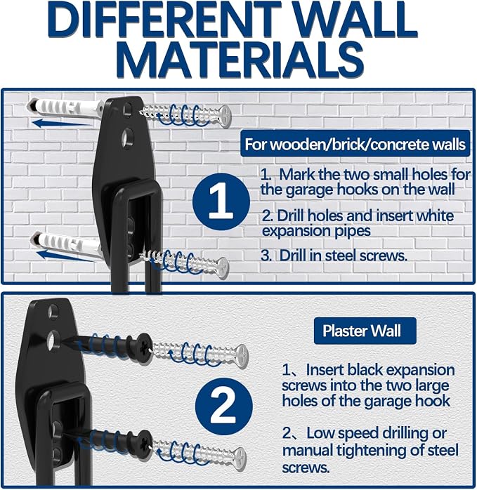 3-H Heavy Duty Garage Hooks, 14 Pack Wall Storage Organizer,Black