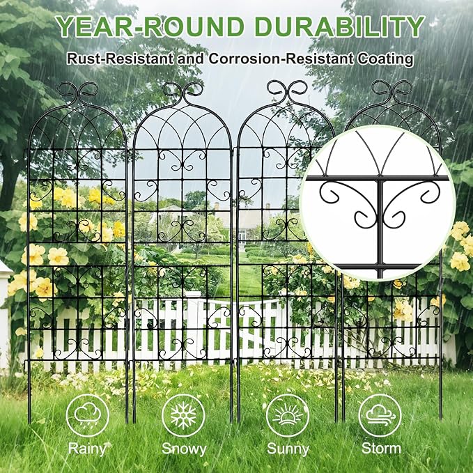 Lorenzo 2 Pcs 70 x 19.7 Inch Metal Garden Trellis for Climbing Plants Outdoor, Black Coated Frame, Plant Support for Outdoor Roses Vines Cucumber Vegetables