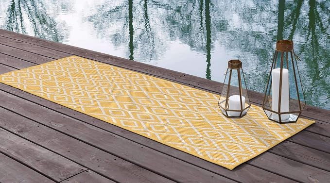 Jill Zarin Outdoor Collection Area Rug - Turks and Caicos (2' x 6' Runner Yellow Ivory/Ivory)