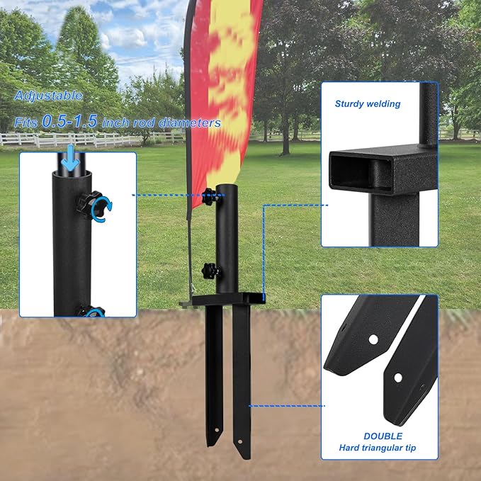 Flag Spike Ground Stake,Ground Spike Flag Pole Holder Metal Stakes for Ground, Feather Flag Base, Universal Light Stakes
