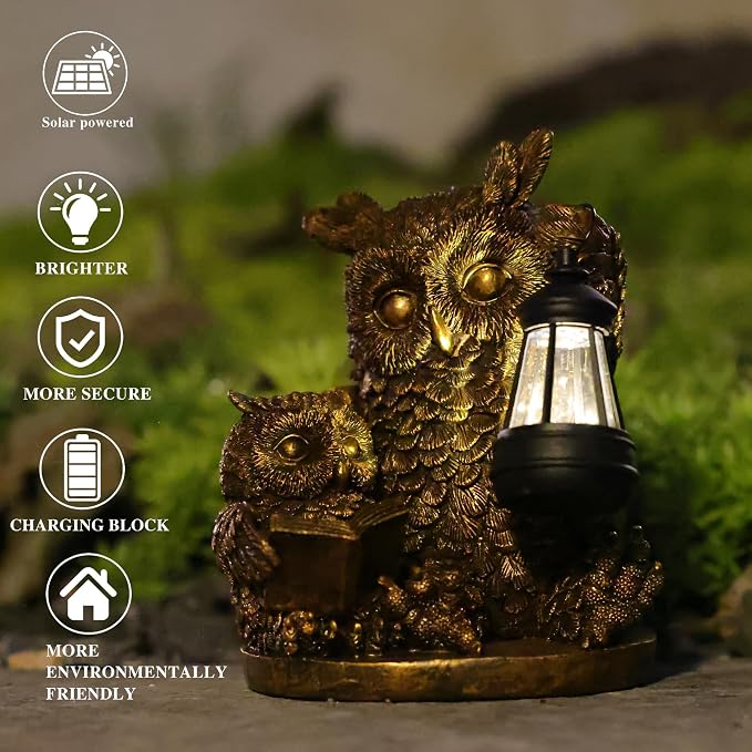 Owl Solar Powered Outdoor Garden Statue, Resin Statue with Solar Light Lantern, Decorative Lawn, Yard Outdoor Owl Decoration. Unique Home Decoration, Gifts for Women Mom,on Mother's Day