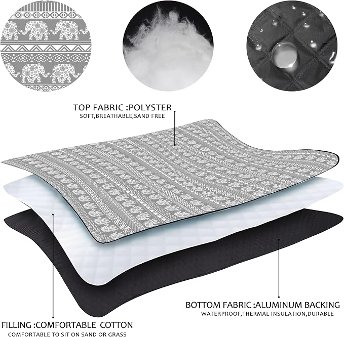 Picnic Blankets Beach Blanket 80" X 80" Extra Large Waterproof Camping Blankets Portable Outdoor Mat 3-Layer Blanket for Beach, Hiking, Park, Music Festival, Grass Lawn,Travel