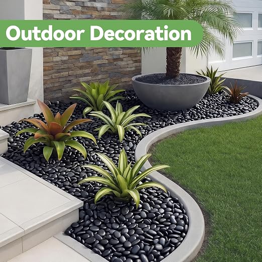 Pulovin 18lbs Decorative Stones, Black Pebbles for Landscaping, Plant Rocks for Pots Outdoor and Indoor, 1"-2" Polished River Rocks for Vase Filler, Garden Decor