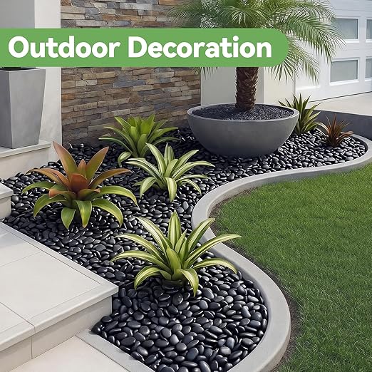 Pulovin 40lbs Decorative Stones, Black Pebbles for Landscaping, Plant Rocks for Pots Outdoor and Indoor, 1"-2" Polished River Rocks for Vase Filler, Garden Decor