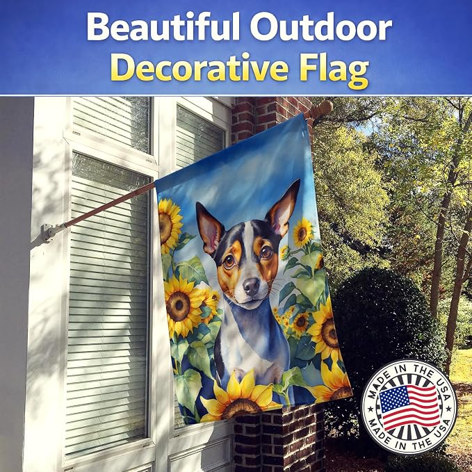 Caroline's Treasures DAC6147CHF Rat Terrier in Sunflowers House Flag Large Porch Sleeve Pole Decorative Outside Yard Banner Artwork Wall Hanging, Polyester, House Size, Multicolor