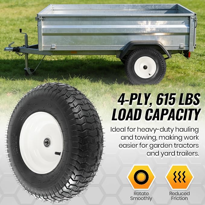 AR-PRO (2-Pack) 16x6.50-8 Tubeless Tire & Wheel Assembly for Garden Trailers and Utility Carts, 3" Offset Hub, 3/4" & 5/8" Bearings, 4-Ply, 615 lbs Load