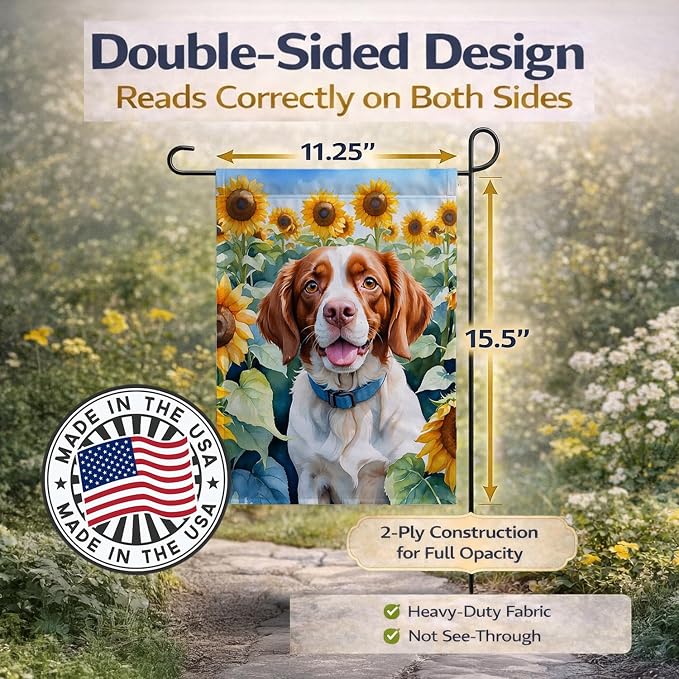 Caroline's Treasures DAC6040GF Brittany Spaniel in Sunflowers Garden Flag Mailbox Flag Decorative Yard Flag Banner Outside Patio Artwork Yard Flower Beds, Garden Size, Multicolor