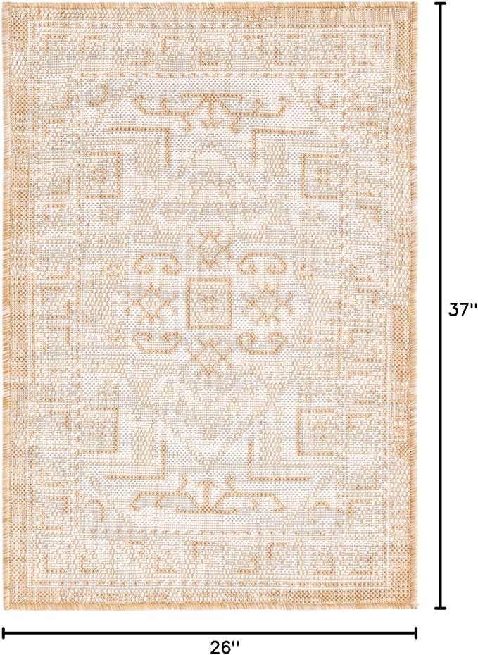 Unique Loom Outdoor Aztec Collection Area Rug - Coba (2' 2" x 3' 1" Rectangle, Natural/ Ivory)