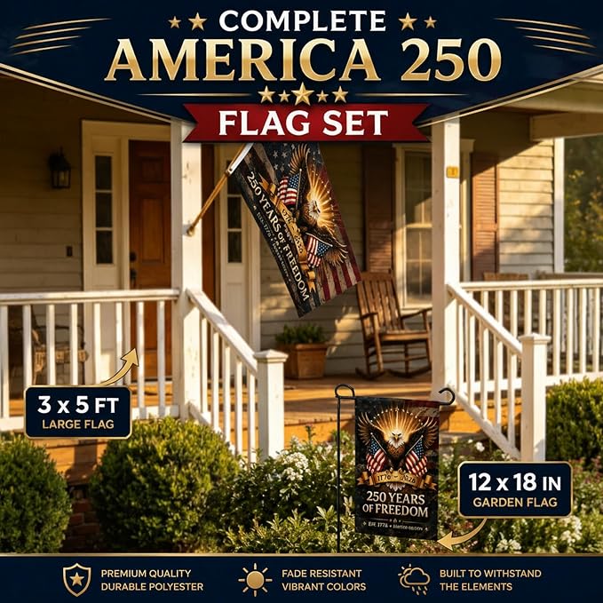 Defresit American Flag 3x5 Set – 250th Anniversary Flag USA, American Flags for Outside with 12x18 Garden Flag, Double-Sided 3-Layer Polyester, 1776–2026 America 250 Merchandise for 4th of July Decorations