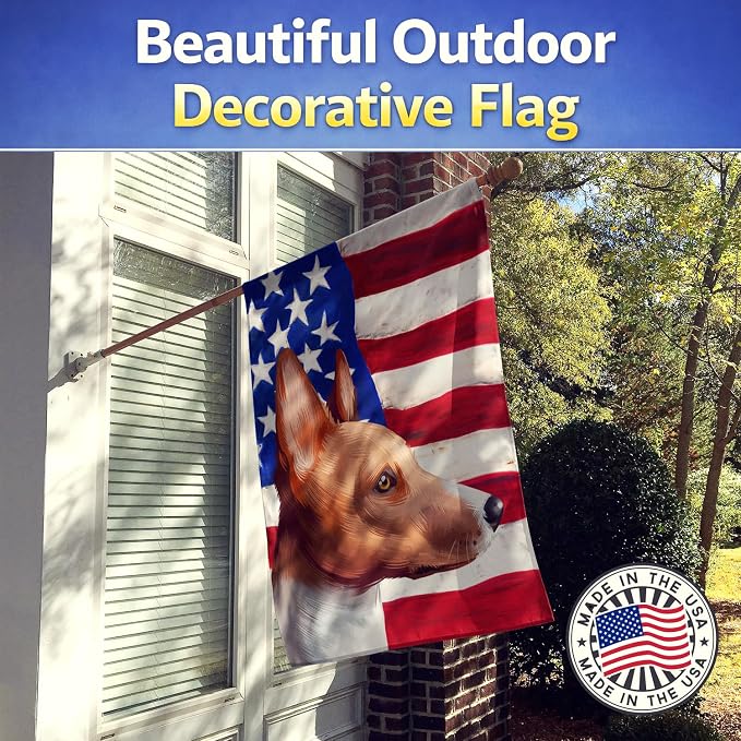 Caroline's Treasures CK6417CHF Basenji American Flag House Flag Large Porch Sleeve Pole Decorative Outside Yard Banner Artwork Wall Hanging, Polyester, House Size, Multicolor
