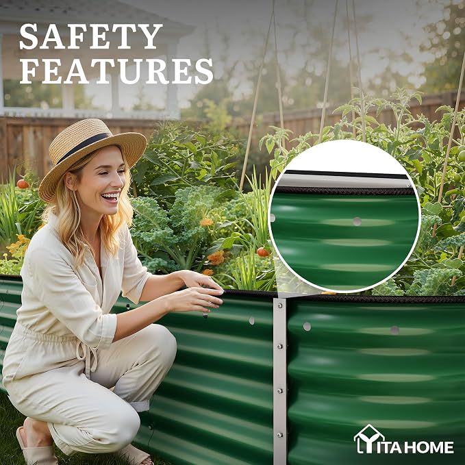 YITAHOME 17" Tall 9 in 1 Large Raised Garden Bed Kit, 8x2x1.5ft Galvanized Metal Planter Box with Gloves & Safety Rubber, Outdoor Above Ground Planters for Plants Vegetables Flowers, Green