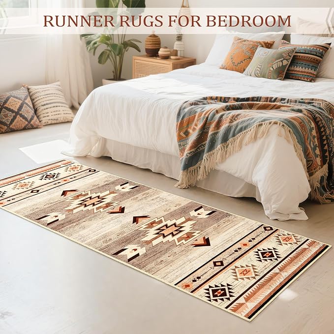 BENRON Western Hallway Runner Rug 2x6, Long Runners for Kitchen, Warm Beige | Southwest aztec Rug, Accent and Tribal Throw Rugs for Bedroom, Washable