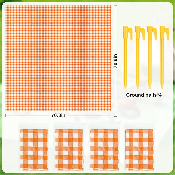 4 Pcs Disposable Outdoor Picnic Blankets 70.9''x70.9'' Portable Pocket Blanket Foldable Waterproof Picnic Mats Sandproof Beach Blanket with Ground Spikes for Beach Travel Hiking Camping