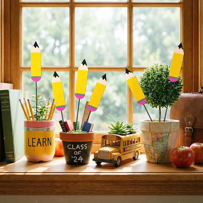 Pickmesh 6 Pcs 12'' H Back to School Outdoor Decorations Pencil Metal Yard Signs Large Preschool Graduation Outdoor Decor Pencil Party Photo Props for Classroom First Day of School Decor