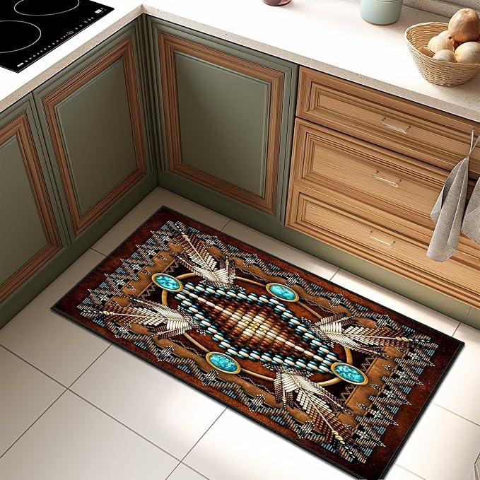 Southwestern Runner Rug 2x4 Rugs for Entryway,Aztec Tribal Native American Western Kitchen Rug Washable Indoor Door Mat Non Slip Accent Throw Rugs Vintage Area Carpet for Hallway,Bathroom,Bedroom