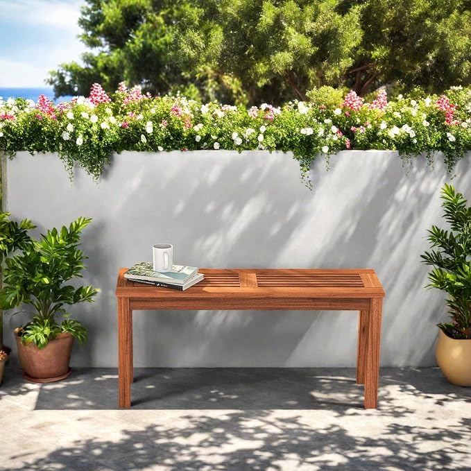ERGOMASTER Wooden Outdoor Bench Set of 1, 2-Person Patio Backless Garden Bench