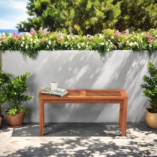 ERGOMASTER Wooden Outdoor Bench Set of 1, 2-Person Patio Backless Garden Benches, Indoor Outdoor Dining Bench for Backyard, Lawn, Porch