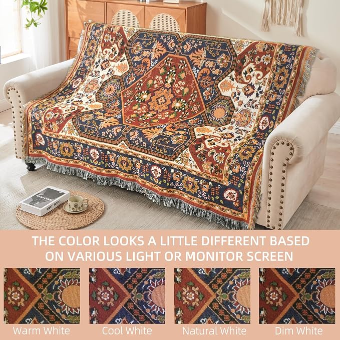 Boho Throw Blanket Reversible Cotton Bohemian Tapestry Hippie Room Decor Outdoor Blanket Double Sided (Boho Patten 50"x60")
