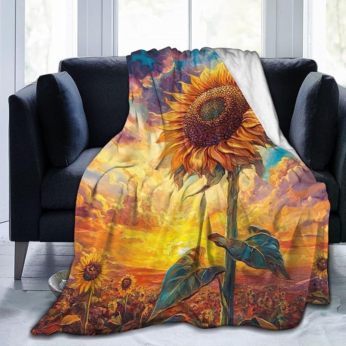 Sunflower Throw Blanket Sunflower Gifts for Girls Women Men Boys Plush Cozy Flannel Fleece Fuzzy Party Blankets Decor 80"X60"