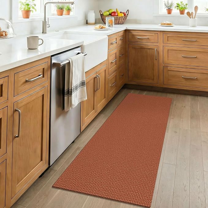 KOZYFLY Orange 2x4 Entry Runner Rug, Small Washable Runners for Entryway, Non Slip Door Mat Indoor Entrance, Front Porch Carpet for Foyer, Kitchen, Bedroom, Bathroom, Burnt Orange/Tan
