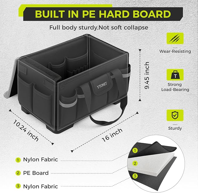 Heavy Duty Tool Bag 16-Inch, 46 Pockets Electrician Tool Bag for men with Hard Bottom & Waterproof Pocket, 1680D Tear-Proof Toolbox Organizer for HVAC Mechanic, Father Day Dad Gift Black