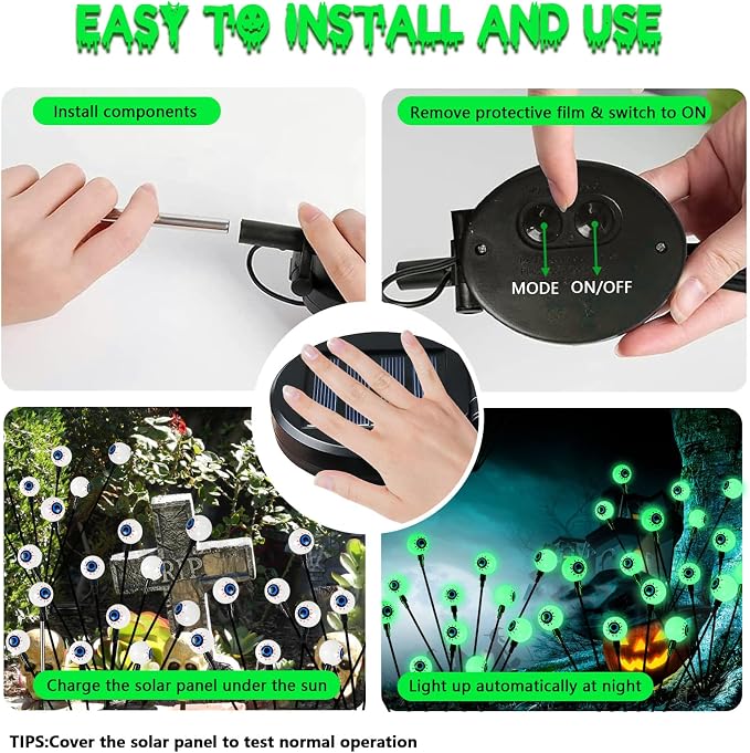2026 Upgraded 6 Pack Halloween Decorations Outdoor, Green Solar Eyeball Lights, 36 LED Eye Balls Swaying Firefly Light Waterproof (Soft Glowing or Steady on) for Garden Lawn Pathway Grave Yard Decor