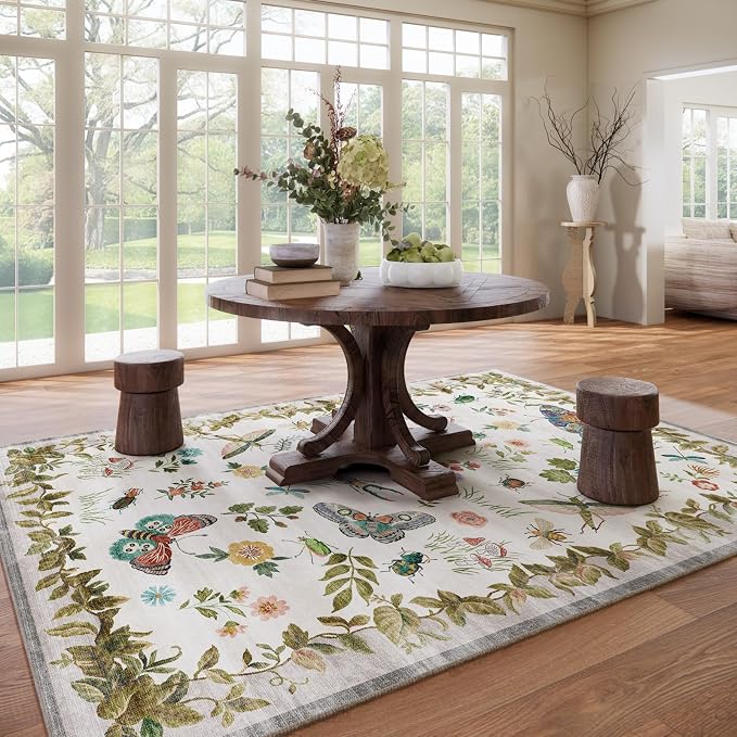8x10 Area Rugs for Living Room: Washable Bedroom Rug Stain Resistant Non Slip Low Pile Soft Lightweight Carpet for Kitchen Dining Room Farmhouse Nursery Kids Room Indoor