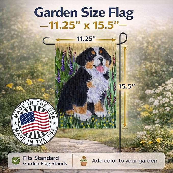 Caroline's Treasures SS8215GF Bernese Mountain Dog Garden Flag Mailbox Flag Decorative Yard Flag Banner Outside Patio Artwork Yard Flower Beds, Garden Size, Multicolor