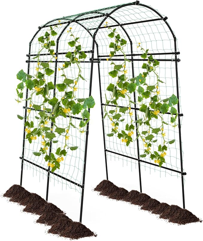 Giantex Garden Arch Trellis for Climbing Plants, 7.5 FT Heavy-Duty Cucumber Trellis with PE-Coated Steel Frame, Rust-Resistant Archway for Raised Bed, Outdoor Vegetable & Vine Support