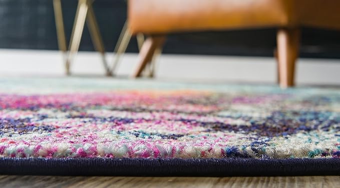 Unique Loom Chromatic Collection Modern Colorful & Vibrant Abstract Area Rug For Any Home Décor (8' 0 x 8' 0 Round, Multi/ Light Blue)