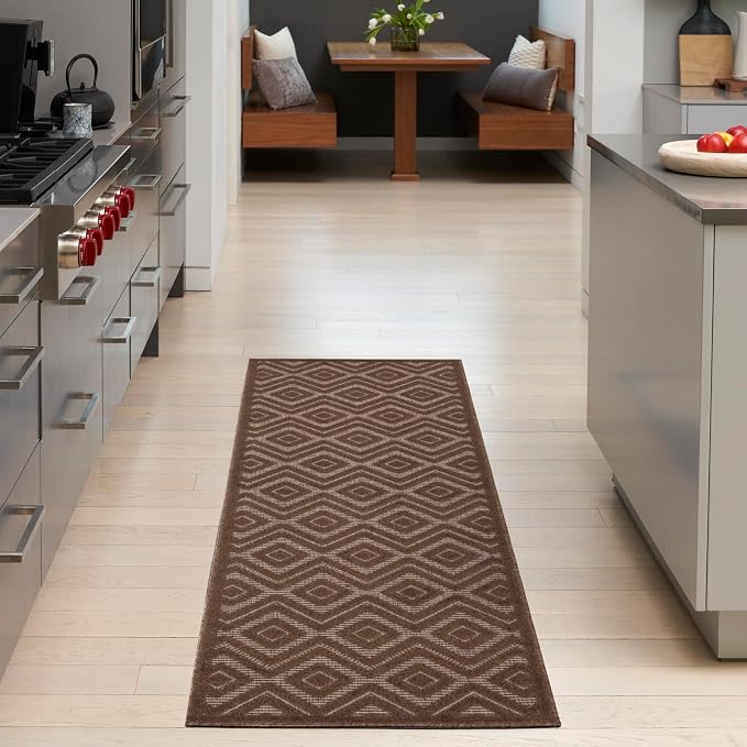 Nourison Home Versatile Brown 2' x 6' Area Rug - Easy Clean, Non Shedding, Bed Room, Living Room, Dining Room, Kitchen (6' Runner)