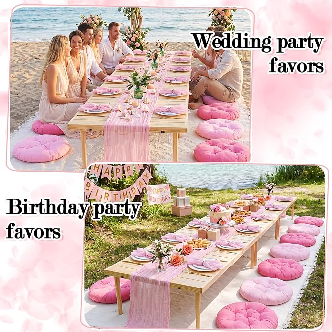 Beeveer 71x150'' Extra Large Outdoor Picnic Blanket with Pink Table Runner 12 Napkins and 12 Pink Floor Pillow Cushions for Picnic Party Camping Wedding Bachelorette Birthday Baby Shower Decor
