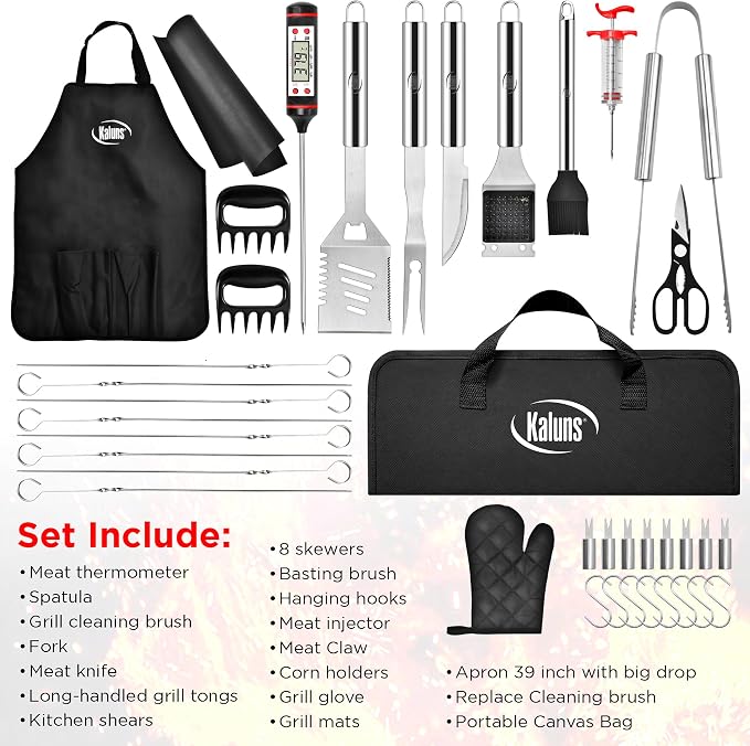 Kaluns Fathers Day BBQ Accessories, Complete Grill Set Grilling Gifts, 40 Pcs Premium Heavy Duty Stainless Steel Barbecue Grill Accessories for Outdoor Grill, Gifts for Dad