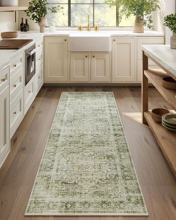 Washable Runner Rug Non Slip: 2'6"x8' Kitchen Rug Runners Non Slip Low Pile Soft Faux Wool Boho Floor Rug Non Shedding Carpet Runners for Hallways Entryway Bedroom Bedside Living Room Farmhouse Indoor