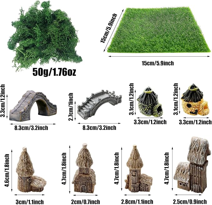 Woohome 121 PCS Mini Garden Accessories, Mini Zen Garden Accessories, Fairy Garden Kit Miniature Figurines for Diorama Project DIY, Mini House Decor