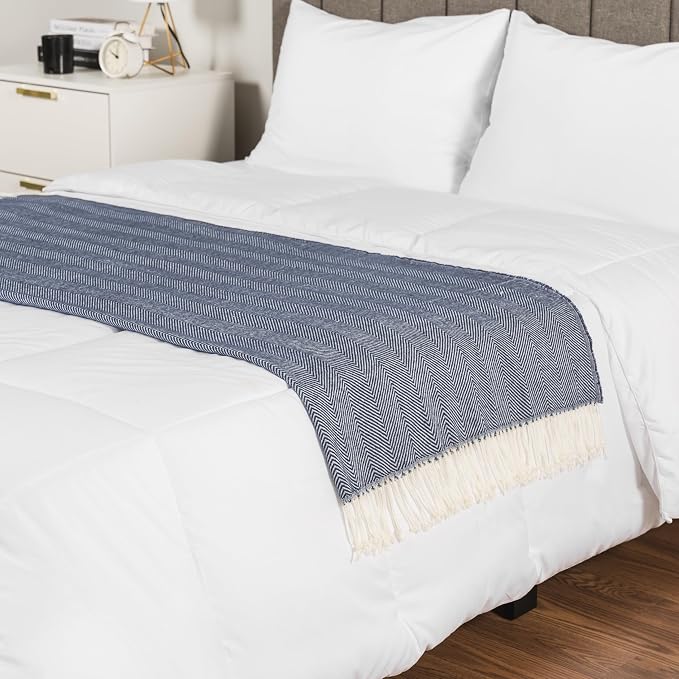 PAVILIA Navy Blue Herringbone Throw Blanket for Couch Bed, Decorative Outdoor Throw Blanket, Faux Cashmere Blanket Throw, Lightweight Accent Sofa Blanket Throw, 50x60