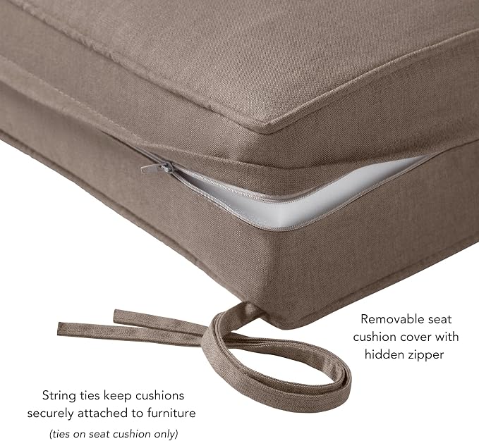 Sunbrella Deep Seat Cushion Set – Seat & Back Cushions for Patio Chairs, Sofas & Loveseats – Fade Resistant Outdoor Fabric, Ties, Zippered Cover, Cord Trim, Cast Shale