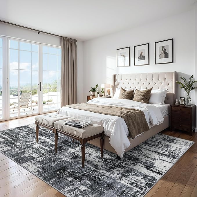PLHXFR 10x12 Area Rug Living Room: Modern Abstract Washable Carpet Black | For Bedroom Dining Room Farmhouse Nursery Home,Machine washable,Non Slip,Large Soft Neutral,Stain Resistant, Indoor Floor